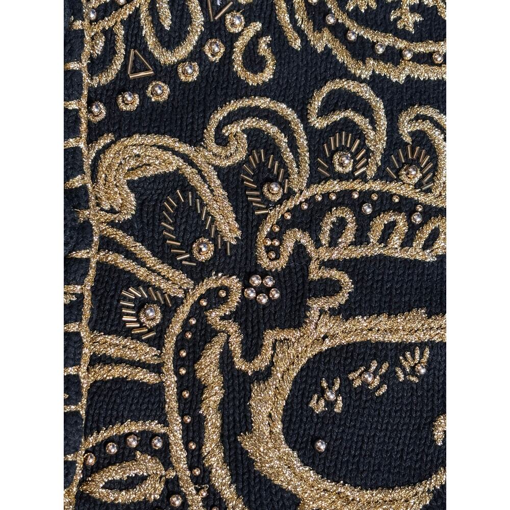 Vintage 90s Michael Simon Black Gold Metallic Embroidered Cropped Knit Cardigan - Picture 10 of 12
